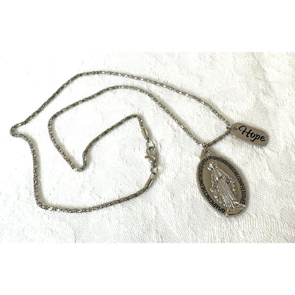 NEW! O Mary Pray For Us Pendant Necklace Hope Charm Silver-tone Metal Christian - Picture 1 of 4